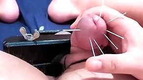 Cock skewering experimental cbt - 7 needles & cumshot with squeezed balls