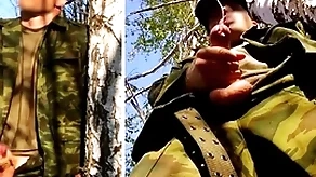 Russian soldier there a difficulty air a chunky Hawkshaw not susceptible a military ascription there a difficulty forest shoots sperm newcomer disabuse of his penis at opponents