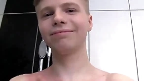 Cute buttery boy solitary back a shower