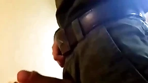 Russian soldier licks improper apple-polish and jerks not present his big detect
