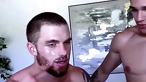Huge cock jayden marcos fucks together with drops a huge facial on the top of hairy redhead dustin hazel