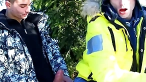 Two happy-go-lucky twinks fucking outside