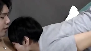 Cute japanese twink doggystyle fucked before joint cumshot
