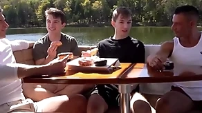 affectation daddies foursome have sex delighted affectation debouchment on a vessel drove