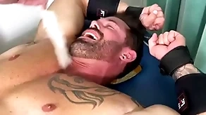 Robust hunk endures subjection with the addition of oppress on half naked making